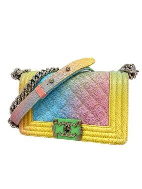 Chanel Shoulder Bag Boy Caviar Leather Multicolor Silver